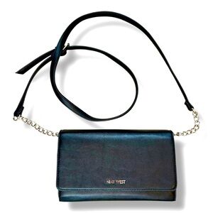 Nine West Black Foldover Crossbody Clutch On Chain Purse